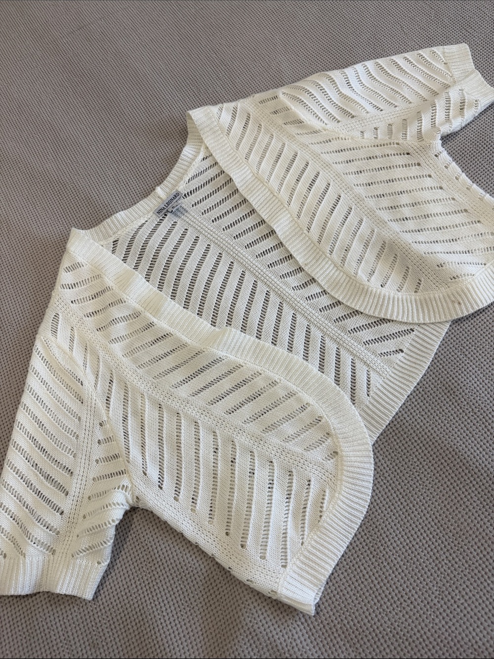Nina Leonard Cream Open-Knit Short Sleeve Shrug
